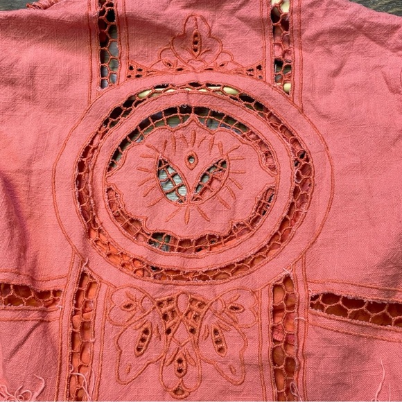 Free People in Dreamland Crochet Knit Dress Coral Size 0 Boho Hippie Artsy Flowy - Picture 12 of 13